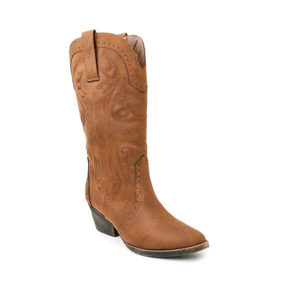 Sugar Women's Tammy Embroidered Tall Cowboy Boots, Cognac Suede Size 7.5M - Picture 1 of 5